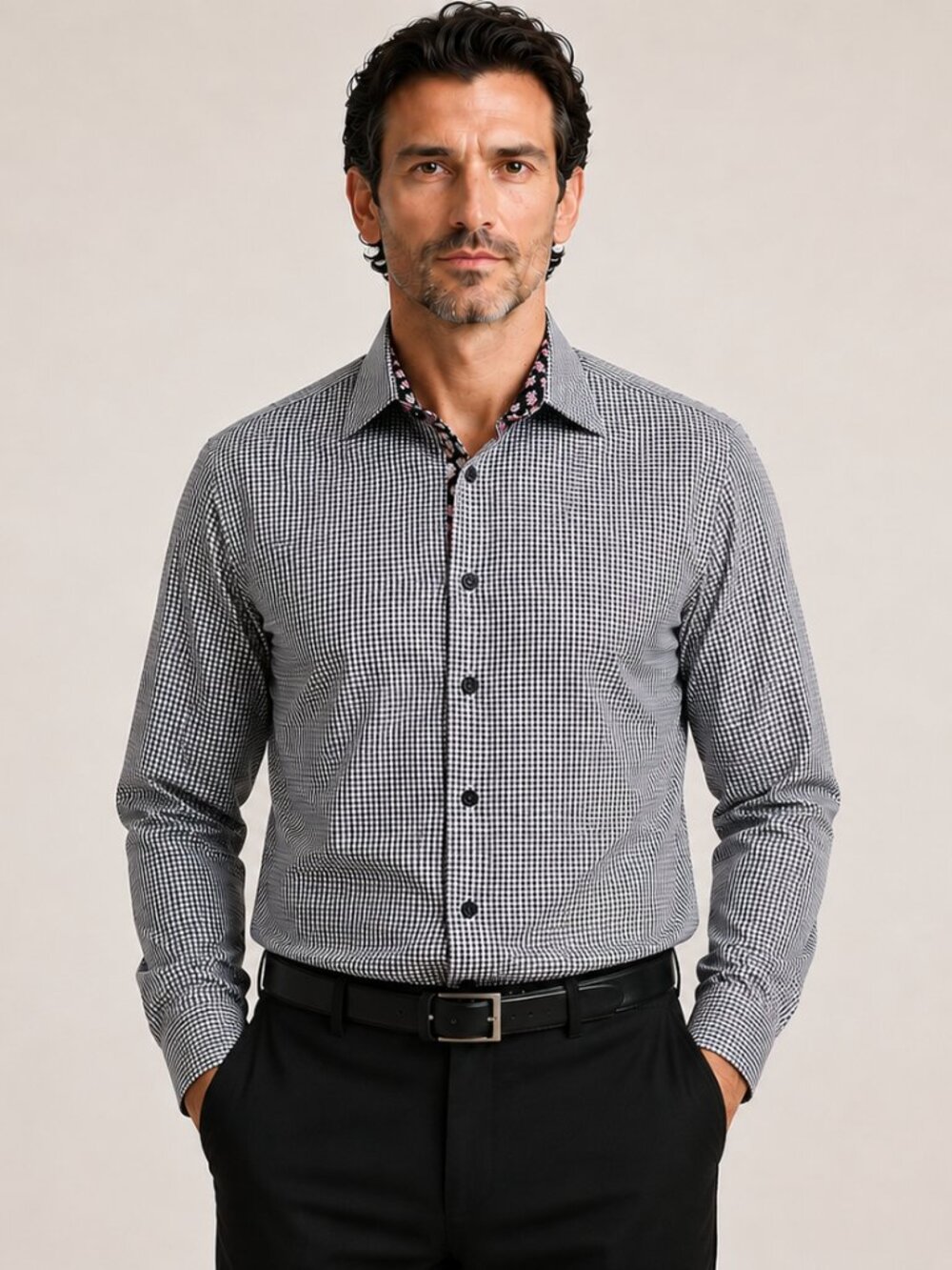 COOGI Men's Black White Gingham Dress Shirt - Size Large 16.5 34/35
